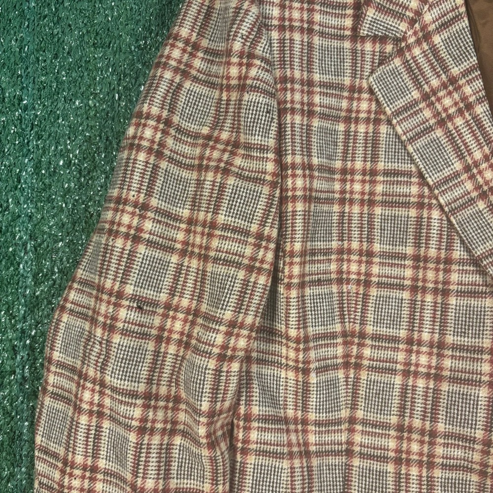 Pendleton Blazer Womens 14 Brown Red Plaid Vintage 60s Wool Fair Moth Holes - Picture 2 of 8